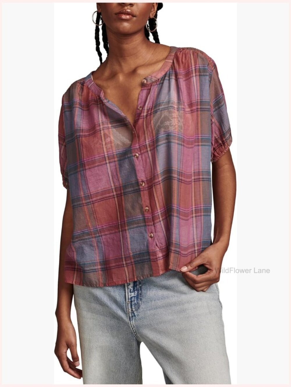 Smocked Shoulder Blouse - Relaxed Fit Cotton Button Down